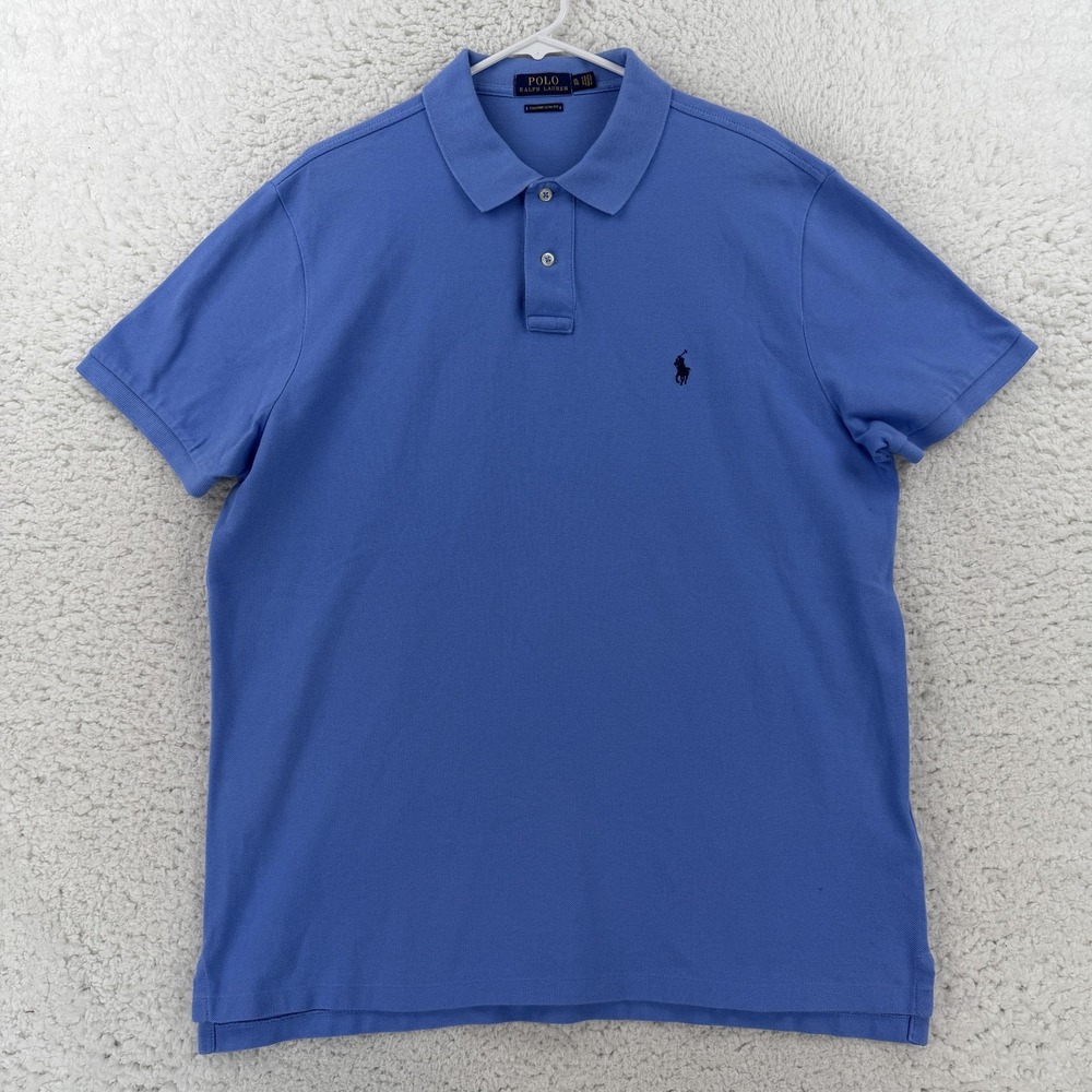 Polo Ralph Lauren Polo Shirt Mens XL Blue Custom Slim Fit Cotton Pony Logo Top